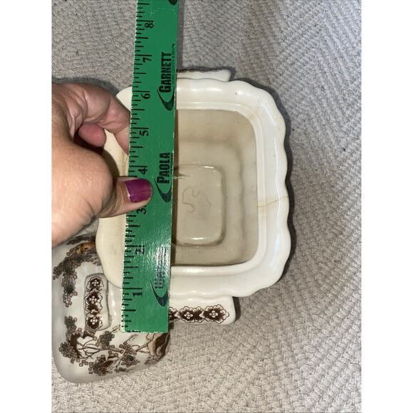 Vintage Transferware Brown Blue Castle Scene Sauce Gravy Tureen Staffordshire - Picture 11 of 13